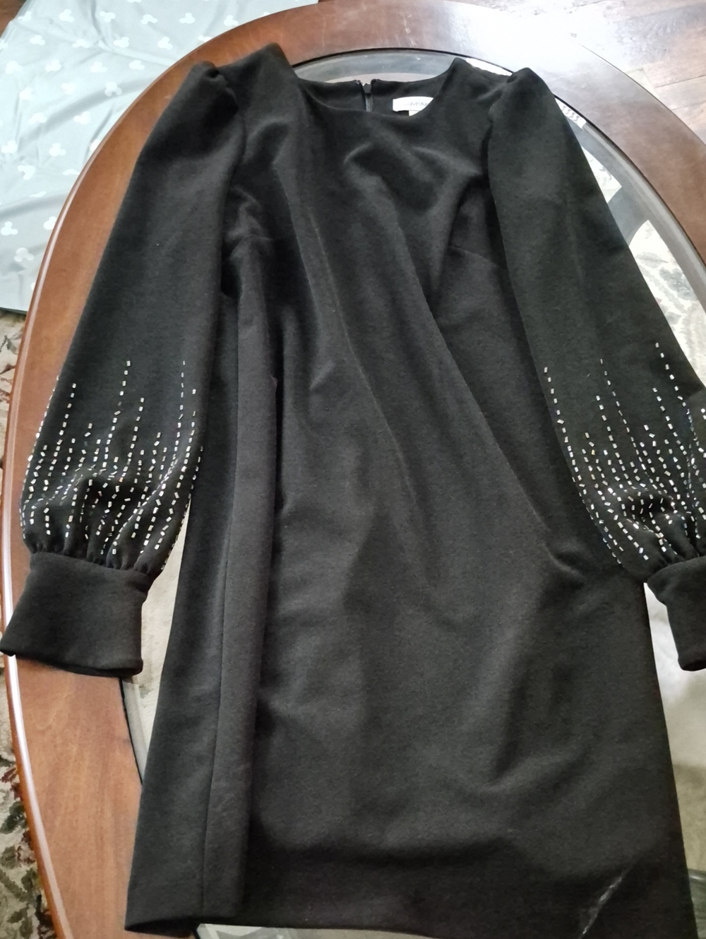 Calvin Klein Black Long-Sleeve Dress with Embellished Sleeves